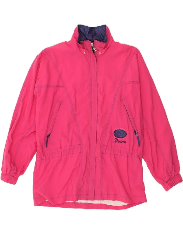 DIADORA Womens Oversized Tracksuit Top Jacket UK 10 Small Pink Nylon Ribbed Jacket Pleated Jacket Ruffled Jacket