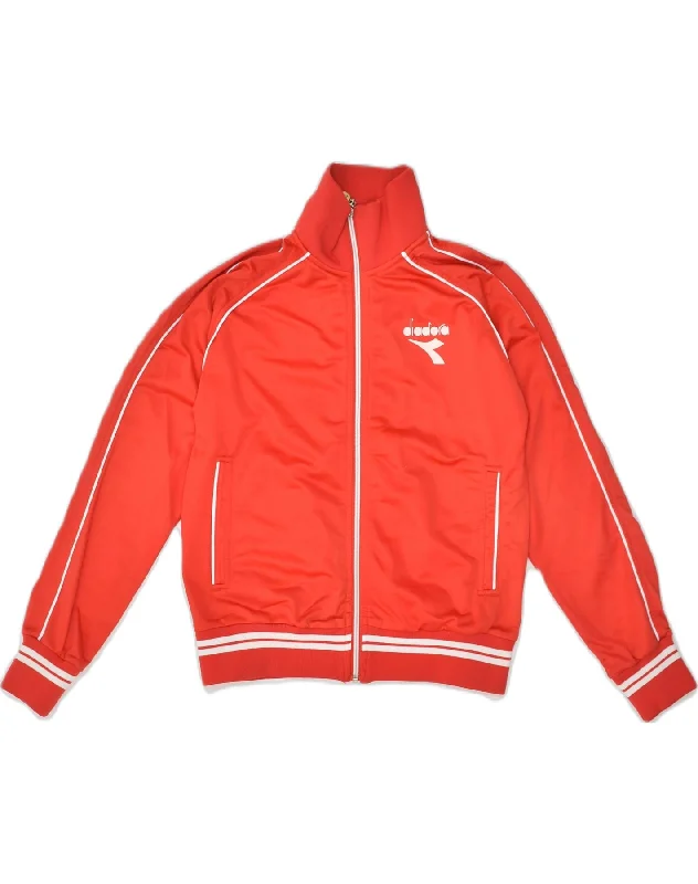 DIADORA Womens Tracksuit Top Jacket IT 40 Small Red Polyester Rayon Fabric Velvet Fabric Corduroy Fabric