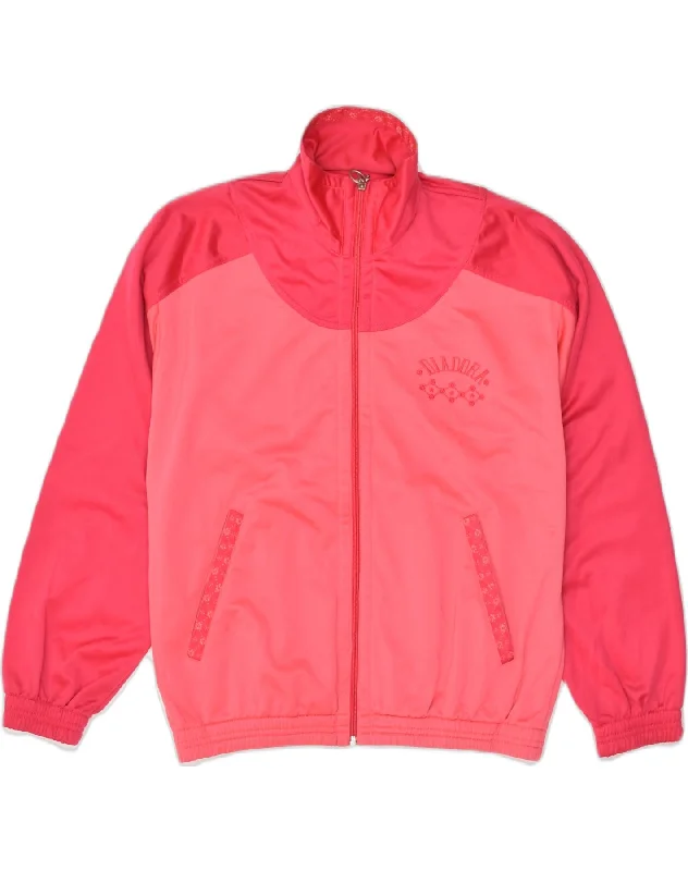 DIADORA Womens Tracksuit Top Jacket UK 14 Large Pink Colourblock Polyester Print Jacket Jacquard Jacket Patchwork Jacket