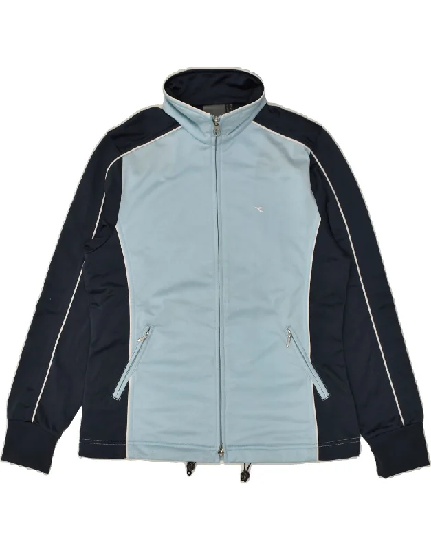 DIADORA Womens Tracksuit Top Jacket UK 8 Small  Blue Colourblock Polyester Quilted Jacket Puffer Jacket Insulated Jacket