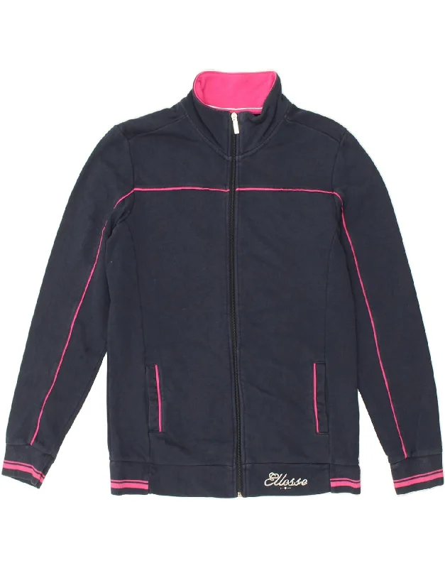 ELLESSE Womens Tracksuit Top Jacket UK 16 Large Navy Blue Cotton Herringbone Jacket Checkered Jacket Solid Jacket