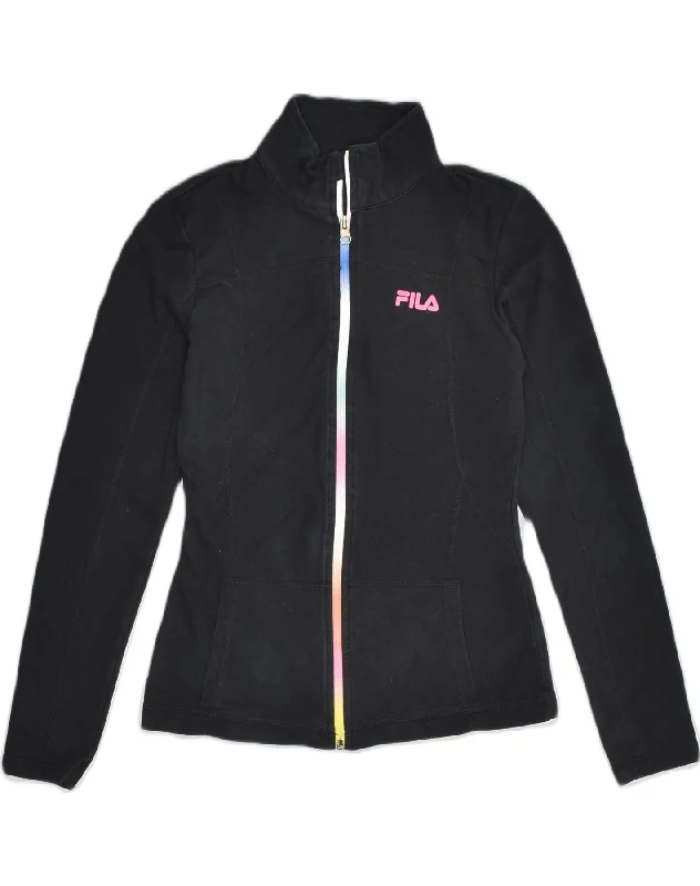 FILA Womens Tracksuit Top Jacket UK 6 XS Black Cotton Jersey Jacket Tulle Jacket Batik Jacket