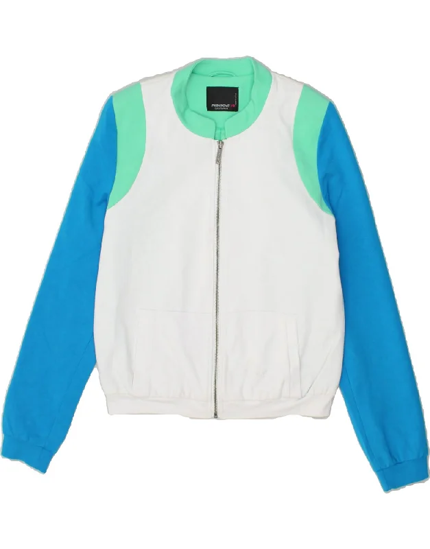FISHBONE Womens Tracksuit Top Jacket UK 14 Medium White Colourblock Cotton Fleece Jacket Down Jacket Feather Jacket