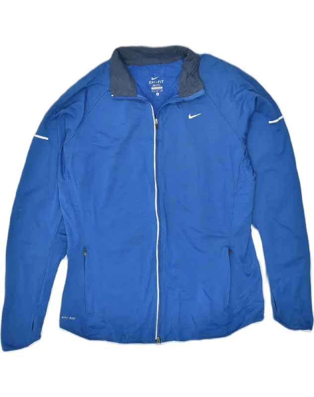 NIKE Womens Dri Fit Tracksuit Top Jacket UK 18 XL Blue Polyester Satin Fabric Silk Fabric Chiffon Fabric