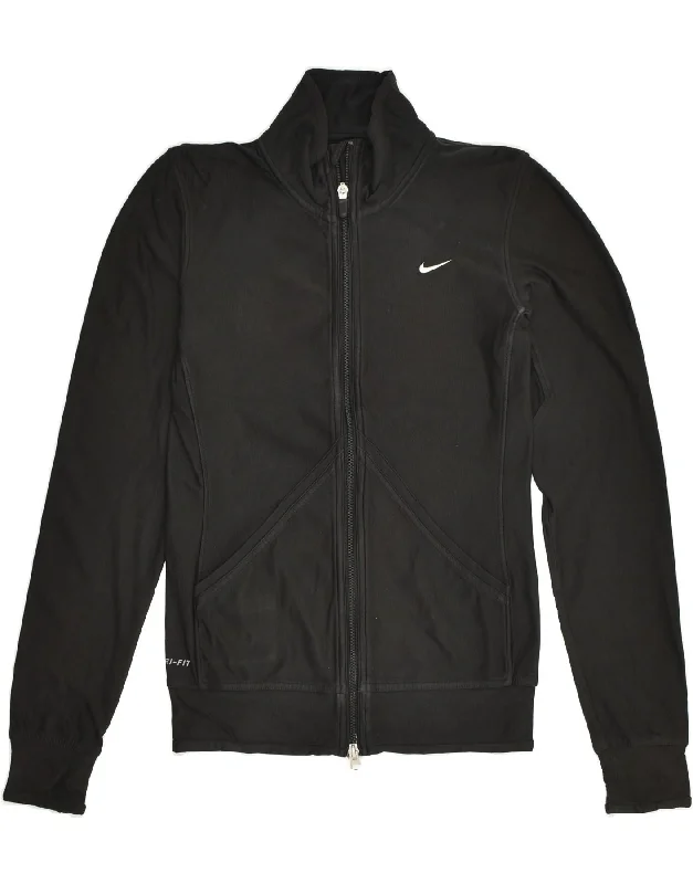 NIKE Womens Dri Fit Tracksuit Top Jacket UK 4 XS Black Fleece Jacket Down Jacket Parka