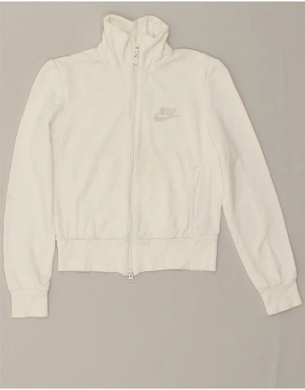 NIKE Womens Tracksuit Top Jacket UK 10/12 Medium White Front Pockets Side Pockets Patch Pockets
