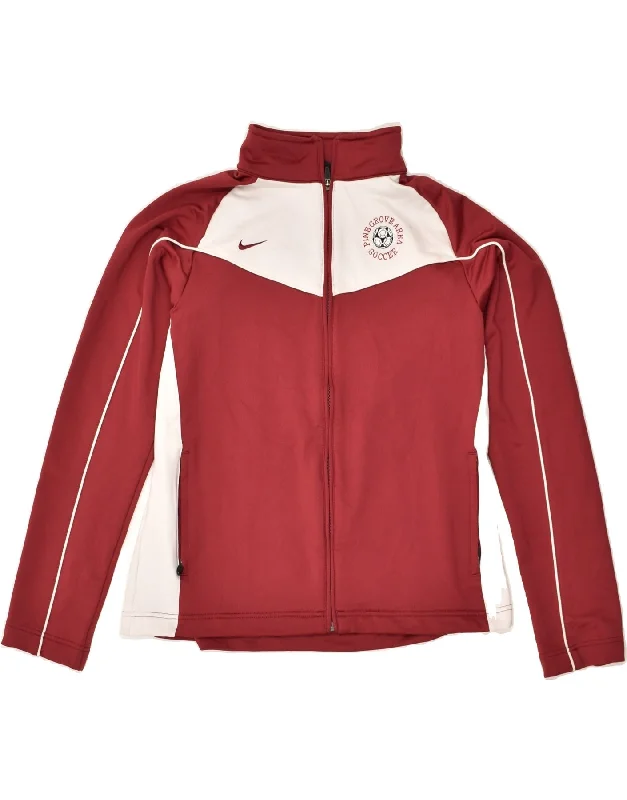 NIKE Womens Tracksuit Top Jacket UK 12-14 Large  Red Colourblock Polyester Tiered Jacket Buttoned Jacket Zippered Jacket