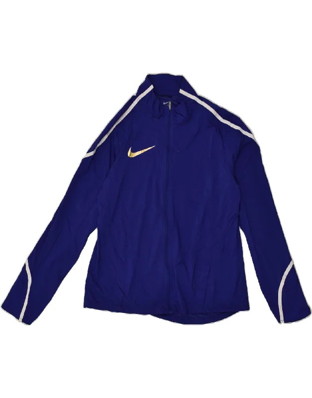 NIKE Womens Tracksuit Top Jacket UK 14 Medium Blue Polyester Herringbone Jacket Checkered Jacket Solid Jacket