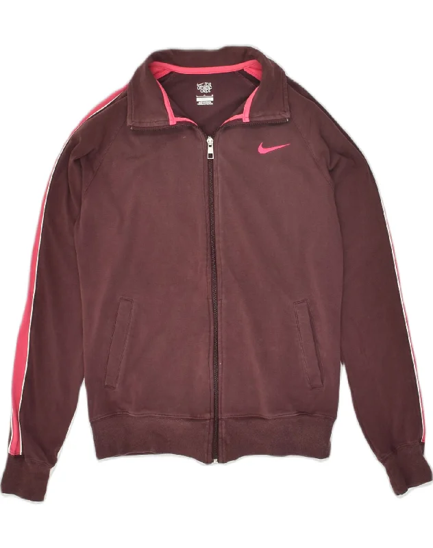 NIKE Womens Tracksuit Top Jacket UK 16 Large Maroon Trench Coat Raincoat Waterproof Jacket