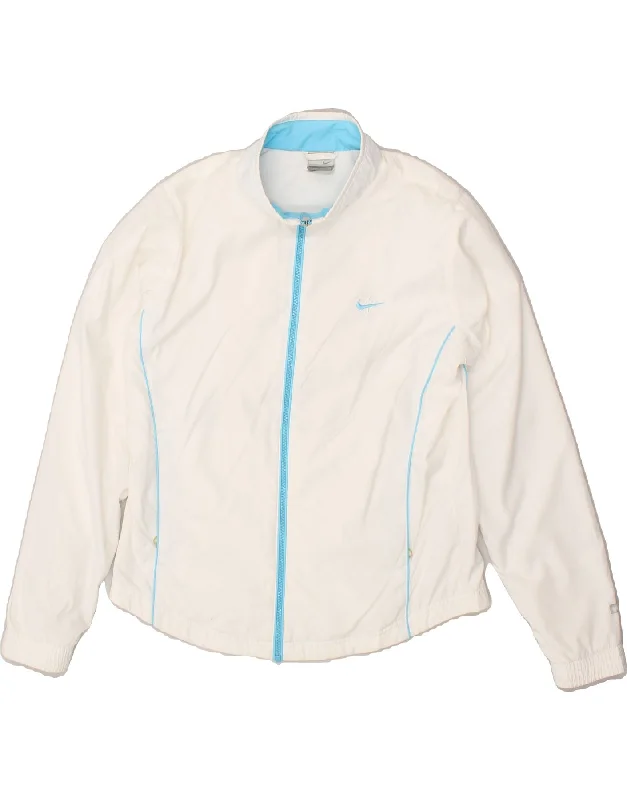 NIKE Womens Tracksuit Top Jacket UK 16 Large White Polyester Satin Jacket Silk Jacket Chiffon Jacket