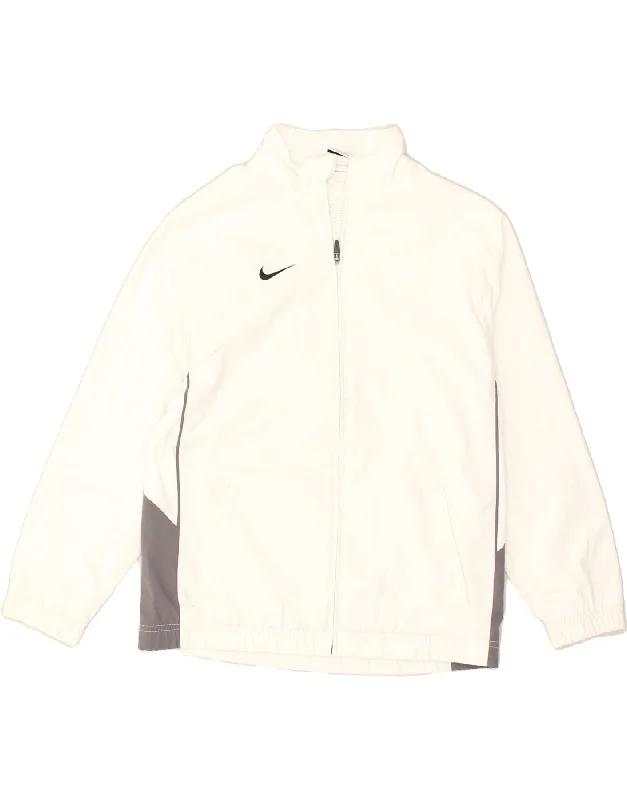 NIKE Womens Tracksuit Top Jacket UK 16 Large White Striped Polyester Trench Coat Raincoat Waterproof Jacket