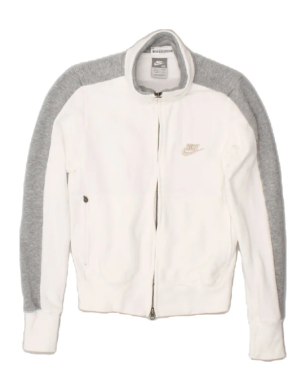 NIKE Womens Tracksuit Top Jacket UK 6/8 XS White Colourblock Cotton Satin Fabric Silk Fabric Chiffon Fabric