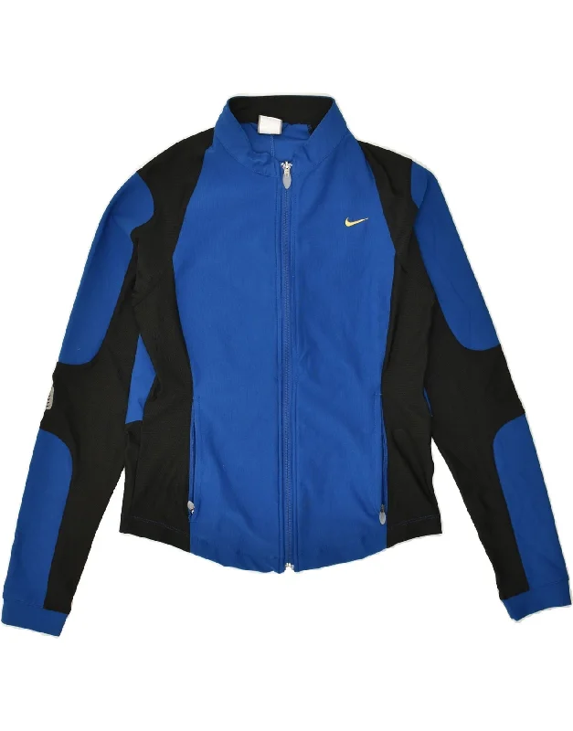 NIKE Womens Tracksuit Top Jacket US 8/10 Medium Blue Colourblock Polyester Elasticated Jacket Padded Jacket Insulated Jacket