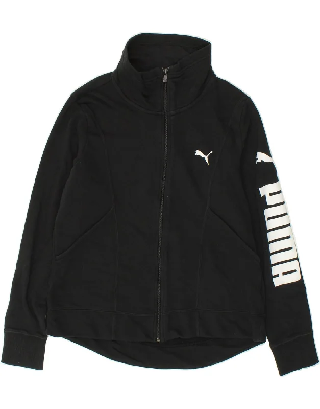 PUMA Womens Graphic Tracksuit Top Jacket UK 14 Medium Black Cotton Nylon Fabric Polyester Fabric Spandex Fabric