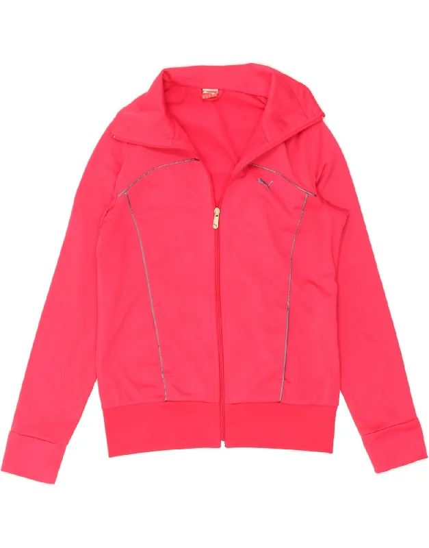 PUMA Womens Tracksuit Top Jacket UK 12 Medium  Pink Denim Fabric Leather Fabric Suede Fabric