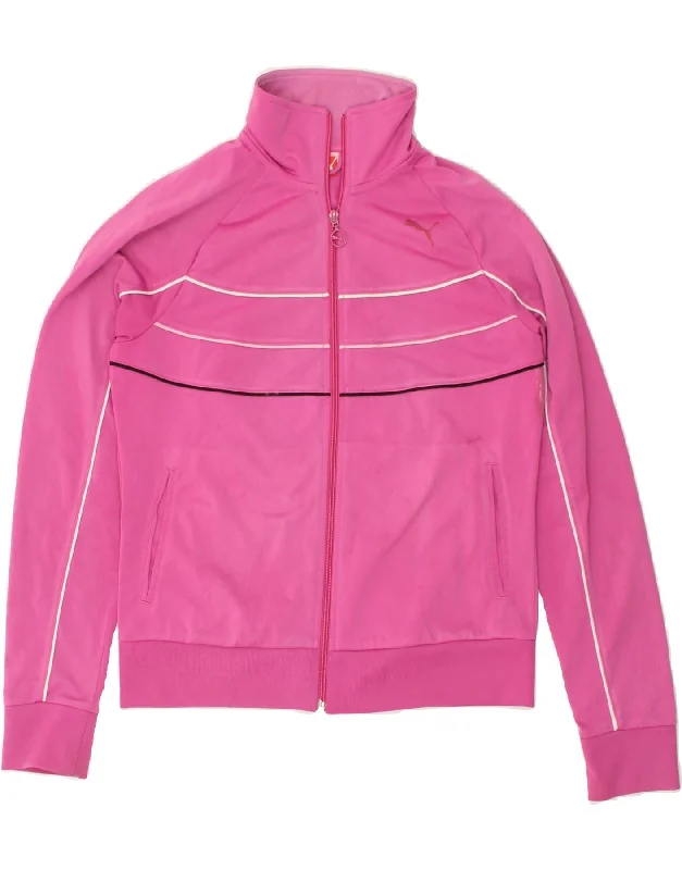 PUMA Womens Tracksuit Top Jacket UK 14 Large Pink Polyester Knit Fabric Woven Fabric Fleece Fabric