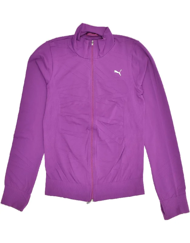 PUMA Womens Tracksuit Top Jacket UK 14 Medium  Purple Welt Pockets Slit Pockets Flap Pockets