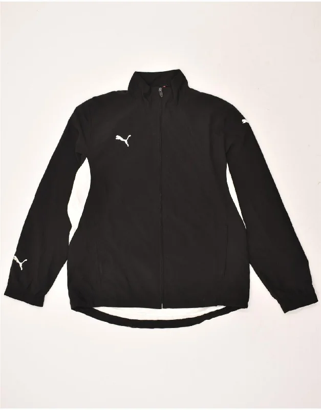 PUMA Womens Tracksuit Top Jacket UK 16 Large Black Colourblock Polyester Cotton Jacket Linen Jacket Terry Jacket