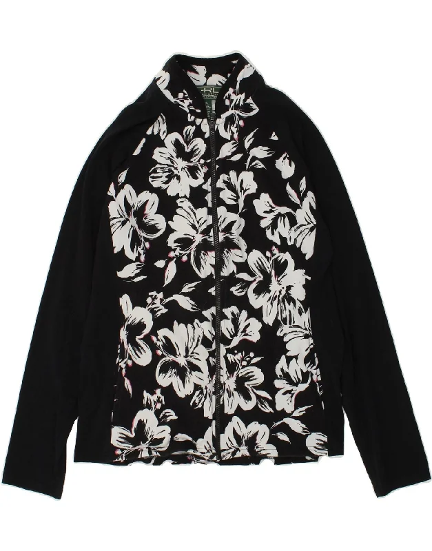 RALPH LAUREN Womens Tracksuit Top Jacket UK 18 XL Black Floral Cotton Anorak Shell Jacket Lightweight Jacket