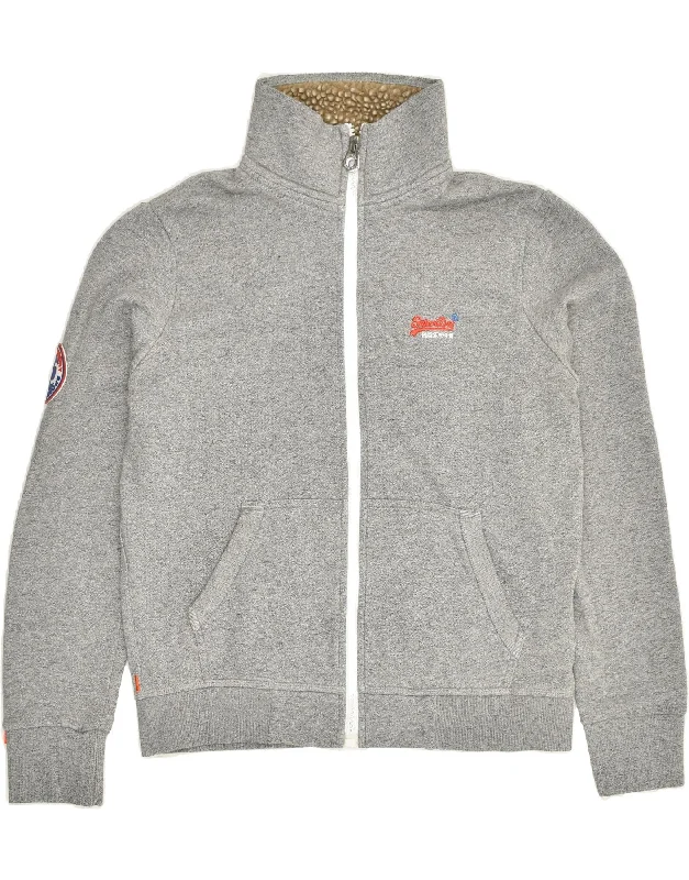 SUPERDRY Womens Tracksuit Top Jacket UK 18 XL Grey Cotton Nylon Fabric Polyester Fabric Spandex Fabric