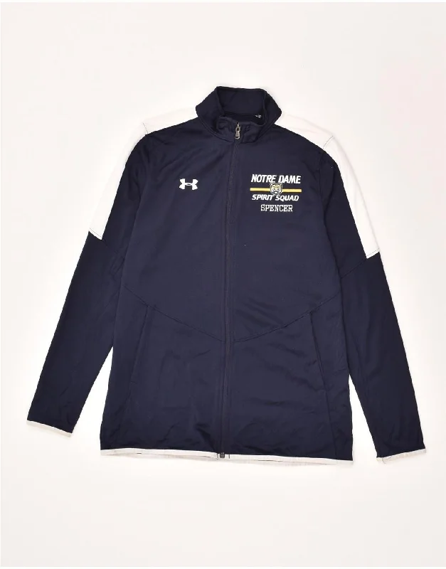 UNDER ARMOUR Womens Tracksuit Top Jacket UK 10 Small Navy Blue Polyester Front Pockets Side Pockets Patch Pockets