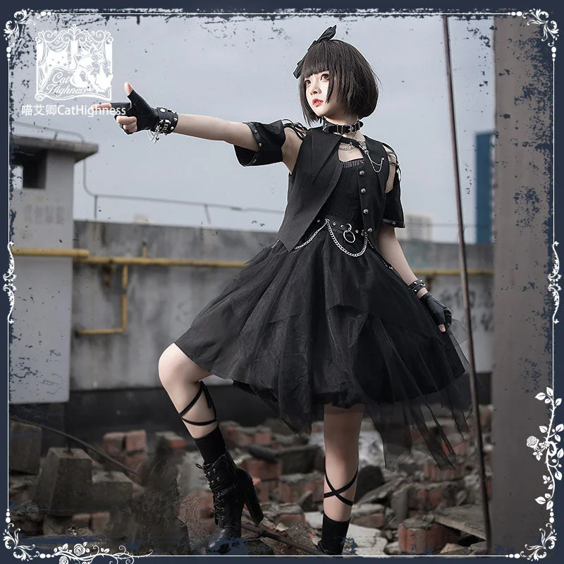 Black Raven Praise Punk Irregular Girl Skirt Dark Gothic Lolita One Piece denim skirt stylish