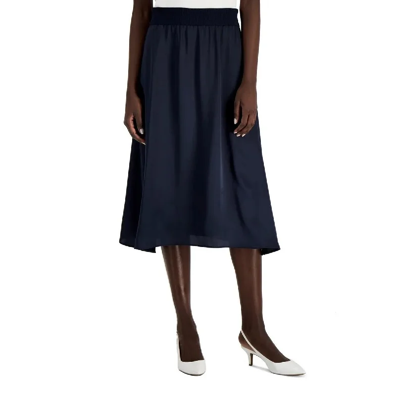 Alfani Women's Pull-On Unlined Ribbed-Waist Midi Skirt Modern Navy elastic waist skirt