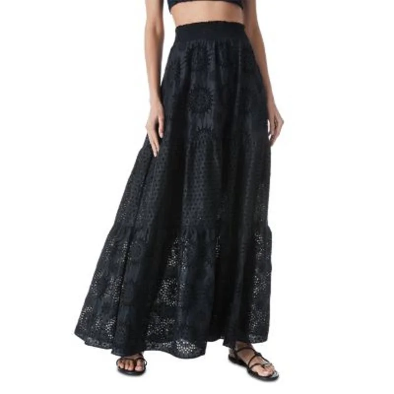 ALICE + OLIVIA Ladies Black Basic Panelled Eyelet Maxi SKirt, "Reise" wool skirt sturdy