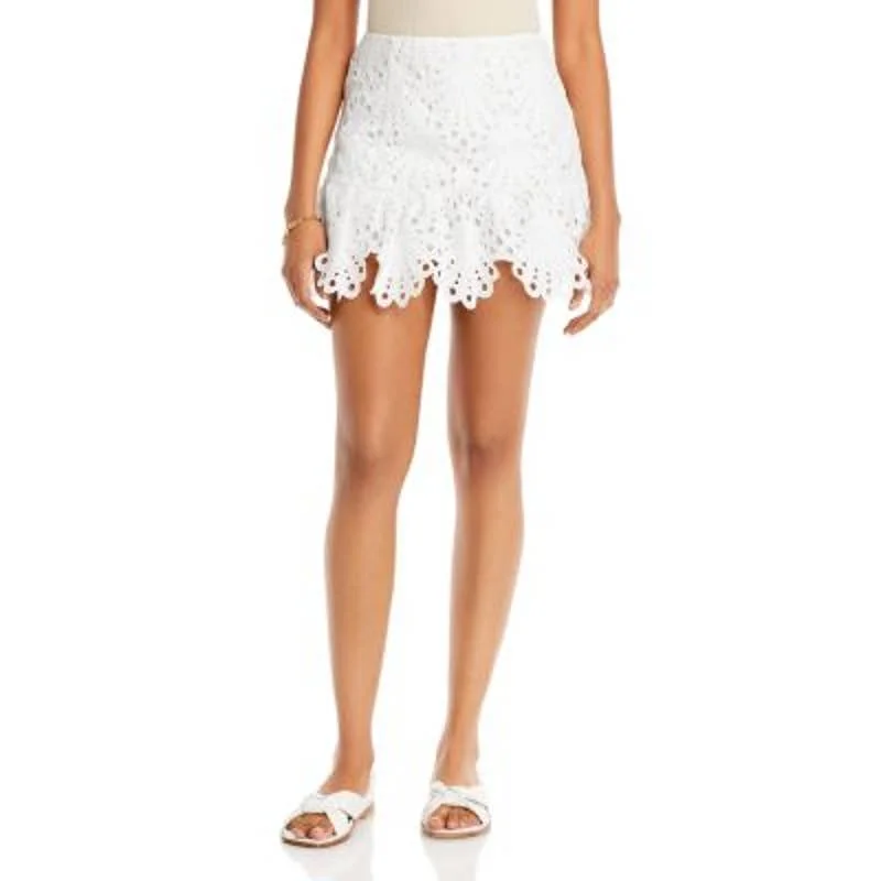 AQUA Ladies White Lace Mini Skirt w/ Scalloped Hem, Zipper Closure denim skirt durable