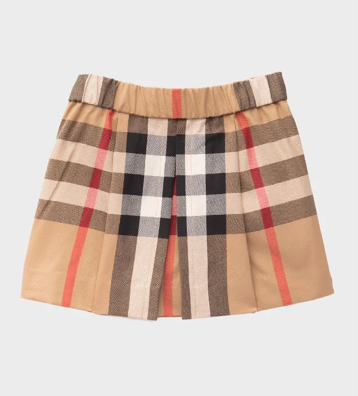 Baby Vintage Check Cotton-Blend Skirt Beige linen skirt relaxed