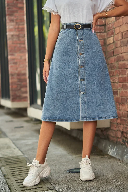 Button Front A-Line Denim Skirt denim skirt fashionable