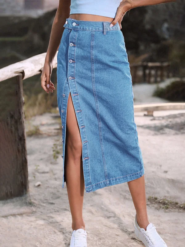 Irregular Split Denim High Waist Skirt linen skirt relaxed