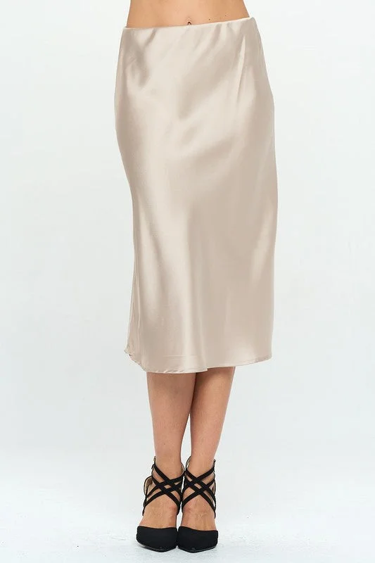 Solid Satin Midi Skirt zip skirt side