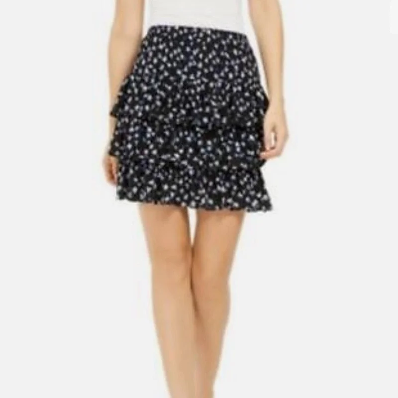 Michael Kors Navy Jersey Tier Skirt w/ Blue & White Floral Pattern slim fit skirt