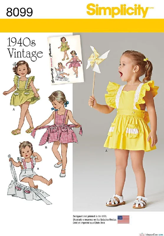 Simplicity Pattern S8099 Toddlers' Romper & Button-on skirt velvet skirt plush