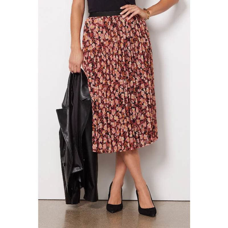 SANCTUARY Pleated Floral Midi Skirt In Strawberry Multi-Color leather skirt refined