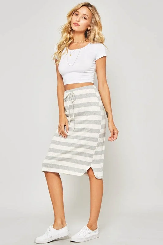 Striped Midi Skirt in Grey high waist skirt