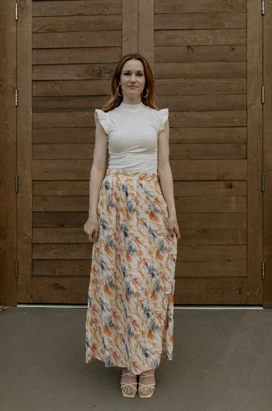 The Kasia Watercolour Maxi Skirt - PLUS satin skirt smooth