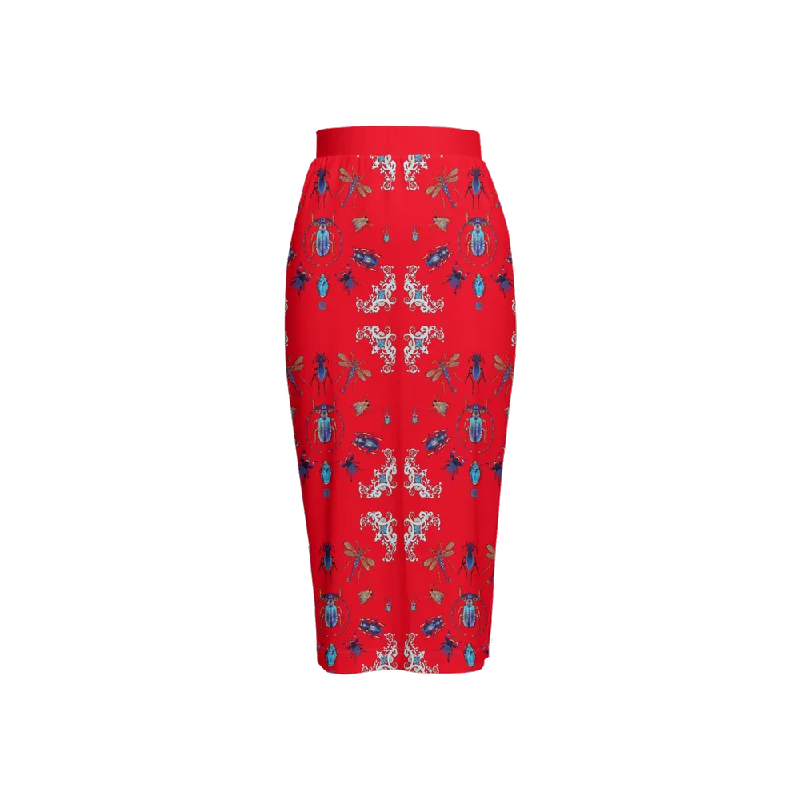 Women’s Back Blue/Red Split Pencil Skirt slim fit skirt