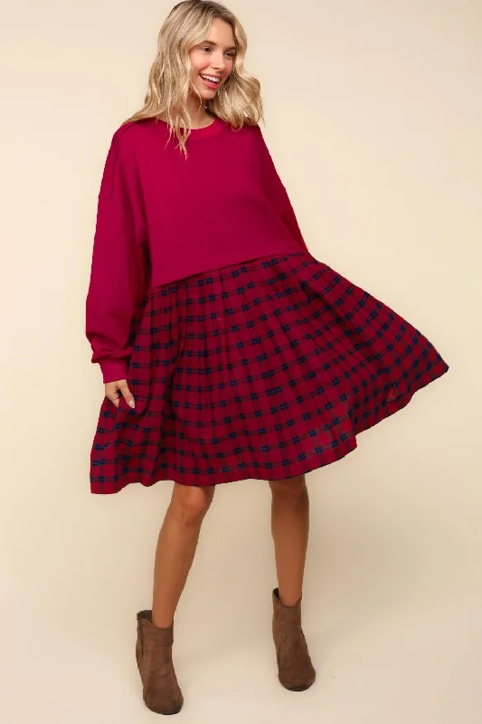 BURGUNDY BUBBLE LONG SLEEVE PLEATED SKIRT OVERSIZED corduroy skirt cozy