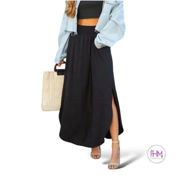 Feeling Witchy Black Smocked Waist Maxi Skirt 🖤 wrap skirt elegant