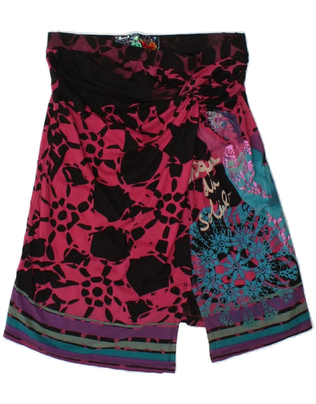 DESIGUAL Womens Graphic A-Line Skirt Medium W30 Black Floral Cotton cotton skirt soft