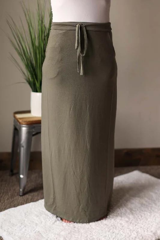 Light Olive Maxi Skirt With Pockets linen skirt airy