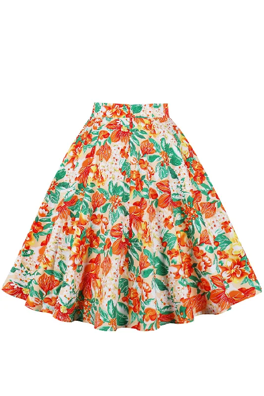 Orange Floral A-line Vintage Skirt relaxed fit skirt