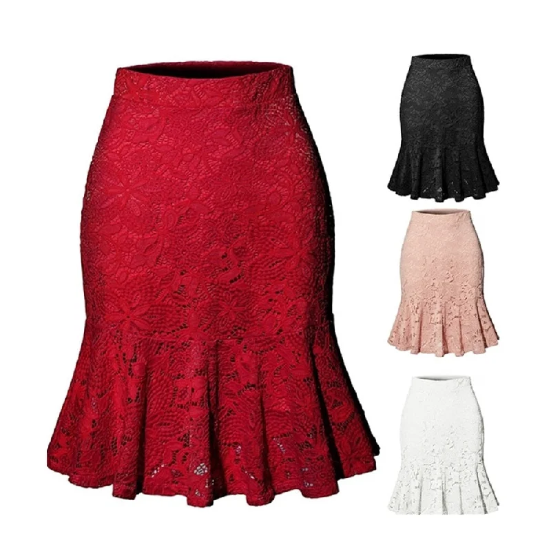 Pbong  mid size graduation outfit romantic style teen swag clean girl ideas 90s latina aestheticWoman Skirts Mini Mermaid Skirt High Waist Slim Fit Elegant Skirts Summer Office Bottoms Fishtail Knee-length Woemn Lace Skirt velvet skirt luxurious