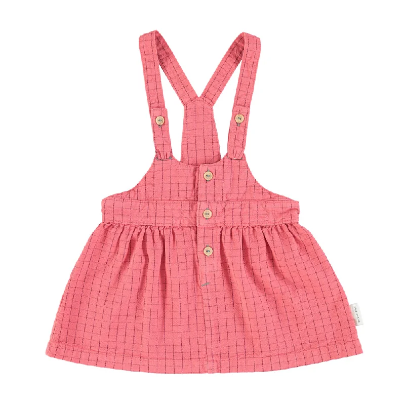 PIUPIUCHICK STRAWBERRY CHECKERED SUSPENDER SKIRT pleated skirt texture